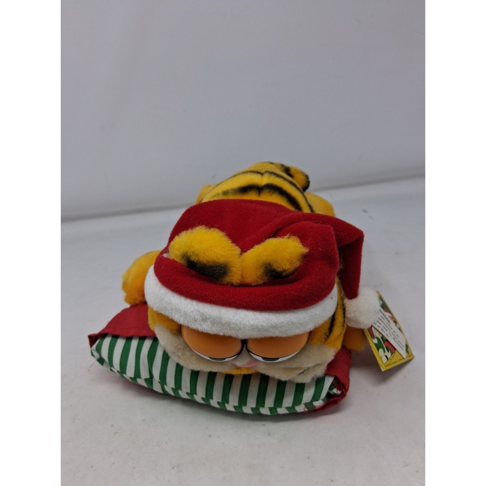Vintage Garfield Christmas Plush Santa Hat Striped Pillow Dakin 1978 1981 Tag. P - Picture 2 of 11